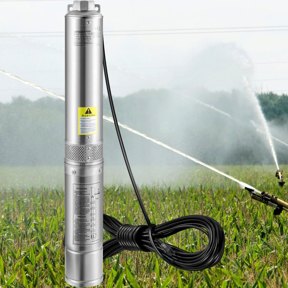 VEVOR Deep Well Submersible Pump, 1HP 115V/60Hz, 37gpm Flow 207ft Head, with 33ft Electric Cord, 4" Stainless Steel
