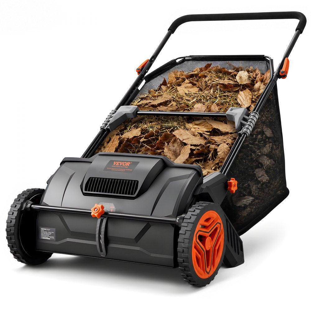 VEVOR Push Lawn Sweeper, 21inch Leaf & Grass Collector, Strong Plastic Wheels & Heavy Duty Thickened Steel Durable to