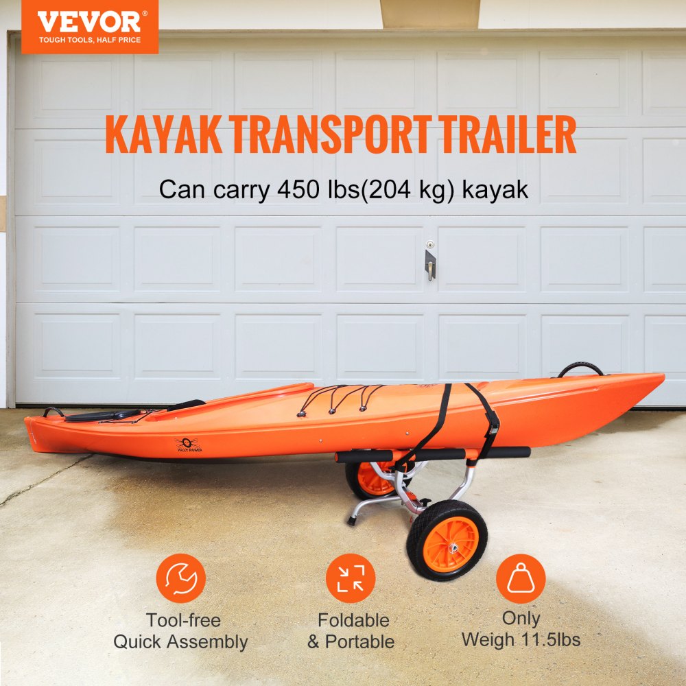 VEVOR Heavy Duty Kayak Cart, 450lbs Load Capacity, Detachable Canoe Trolley Cart with 12'' Solid Tires, Adjustable