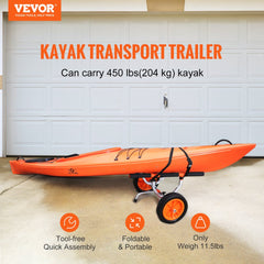 VEVOR Heavy Duty Kayak Cart, 450lbs Load Capacity, Detachable Canoe Trolley Cart with 12'' Solid Tires, Adjustable