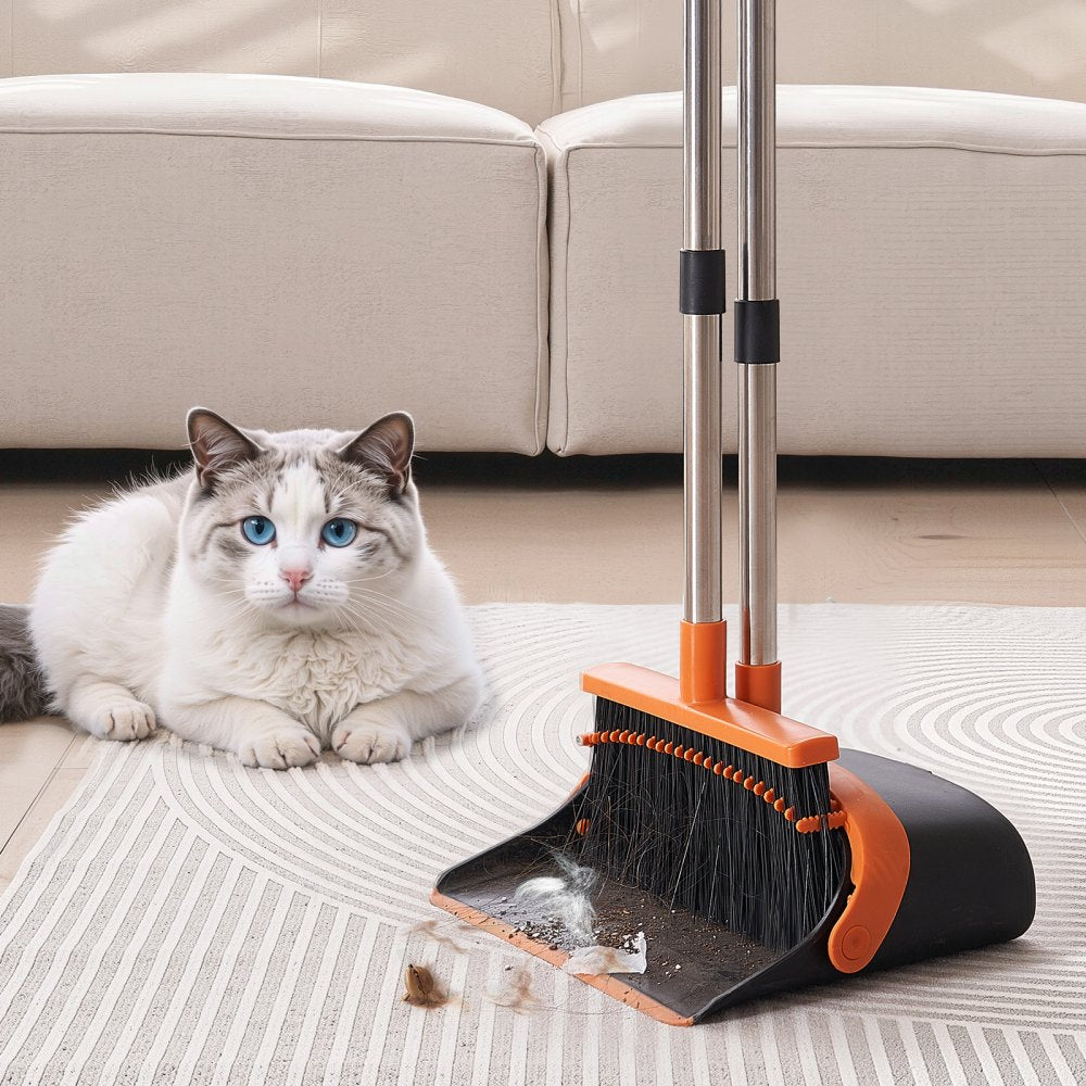 VEVOR Broom and Dustpan Set, Heavy Duty Dustpan and Broom Combo with Self-Cleaning Teeth, Metal Upright Standing Dust
