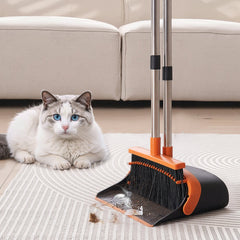 VEVOR Broom and Dustpan Set, Heavy Duty Dustpan and Broom Combo with Self-Cleaning Teeth, Metal Upright Standing Dust