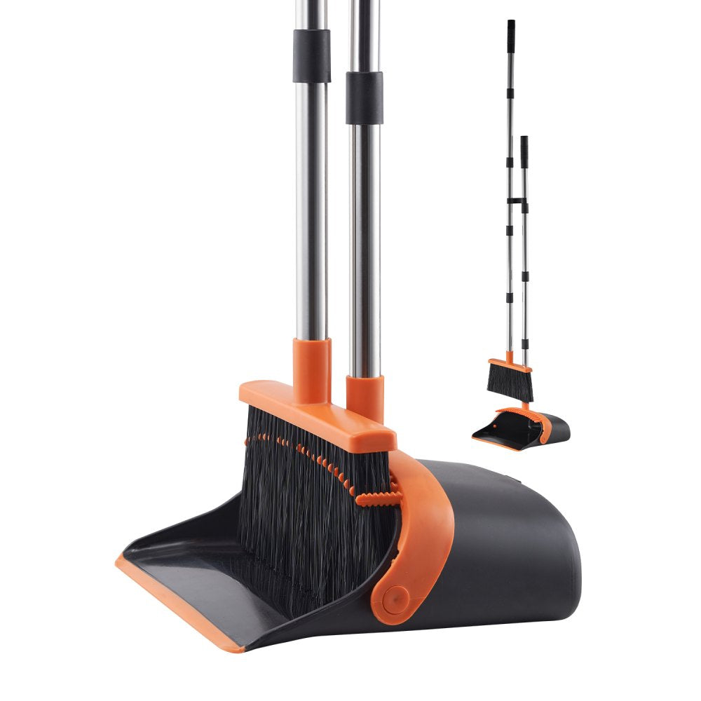 VEVOR Broom and Dustpan Set, Heavy Duty Dustpan and Broom Combo with Self-Cleaning Teeth, Metal Upright Standing Dust