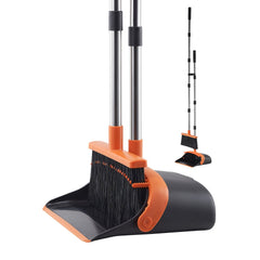 VEVOR Broom and Dustpan Set, Heavy Duty Dustpan and Broom Combo with Self-Cleaning Teeth, Metal Upright Standing Dust
