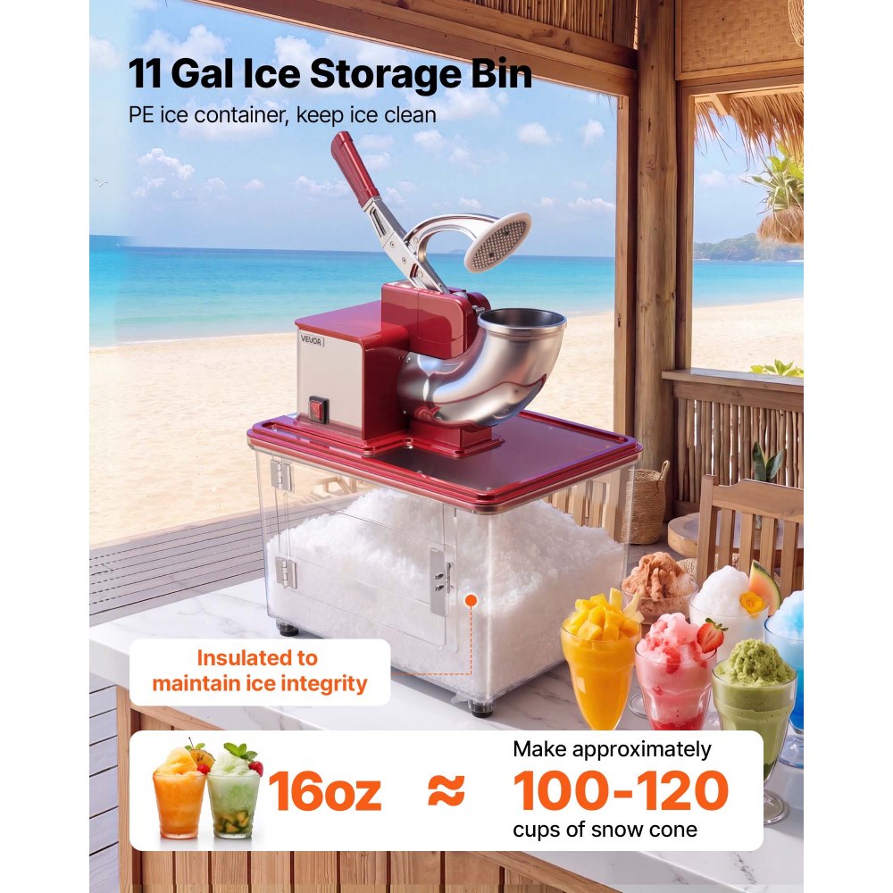 VEVOR Commercial Ice Crusher 661LBS/H, 350W Electric Snow Cone Machine with 4 Blades, 2000RPM Stainless Steel Shaved
