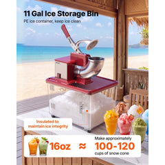 VEVOR Commercial Ice Crusher 661LBS/H, 350W Electric Snow Cone Machine with 4 Blades, 2000RPM Stainless Steel Shaved