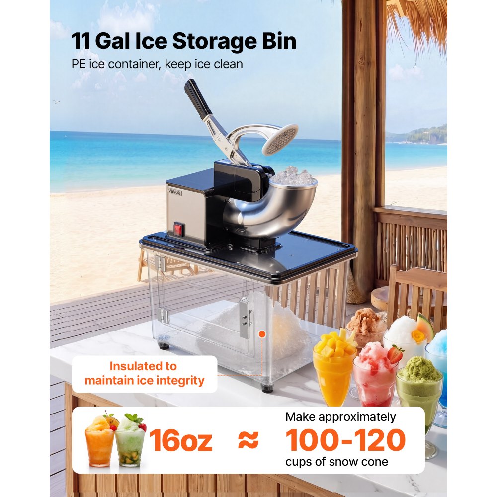 VEVOR Commercial Ice Crusher 661LBS/H, 350W Electric Snow Cone Machine with 4 Blades, 2000RPM Stainless Steel Shaved