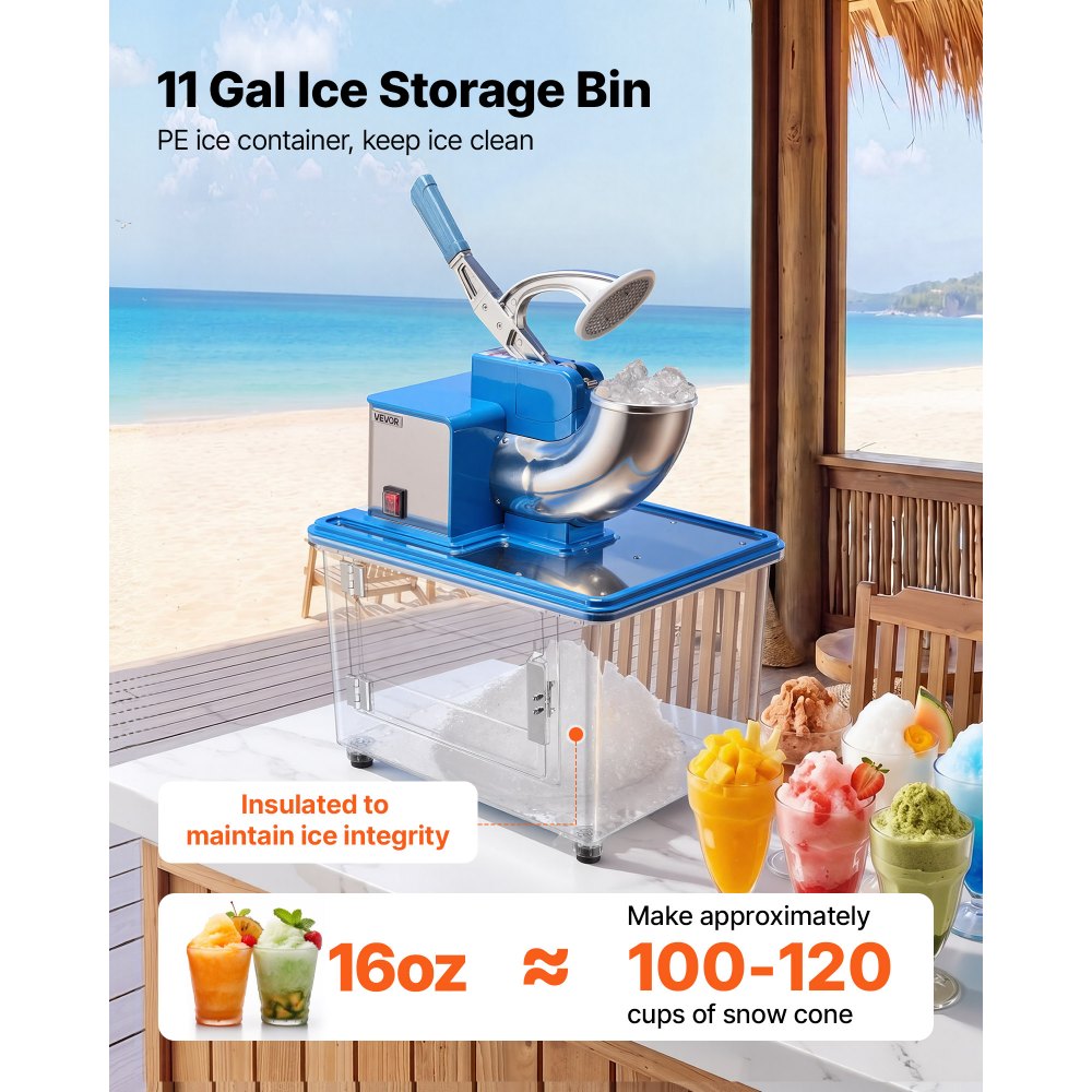 VEVOR Commercial Ice Crusher 661LBS/H, 350W Electric Snow Cone Machine with 4 Blades, 2000RPM Stainless Steel Shaved