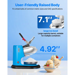VEVOR Ice Crusher Machine, 220lbs Per Hour Electric 4 Blades Snow Cone Maker, Stainless Steel Shaved Ice Machine with