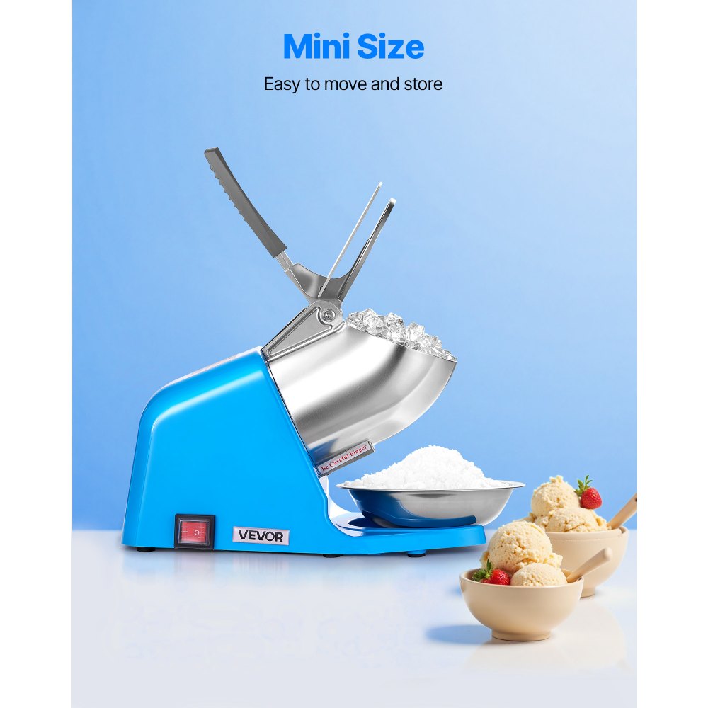 VEVOR Ice Crusher Machine, 286lbs Per Hour Electric 4 Blades Snow Cone Maker, Stainless Steel Shaved Ice Machine with