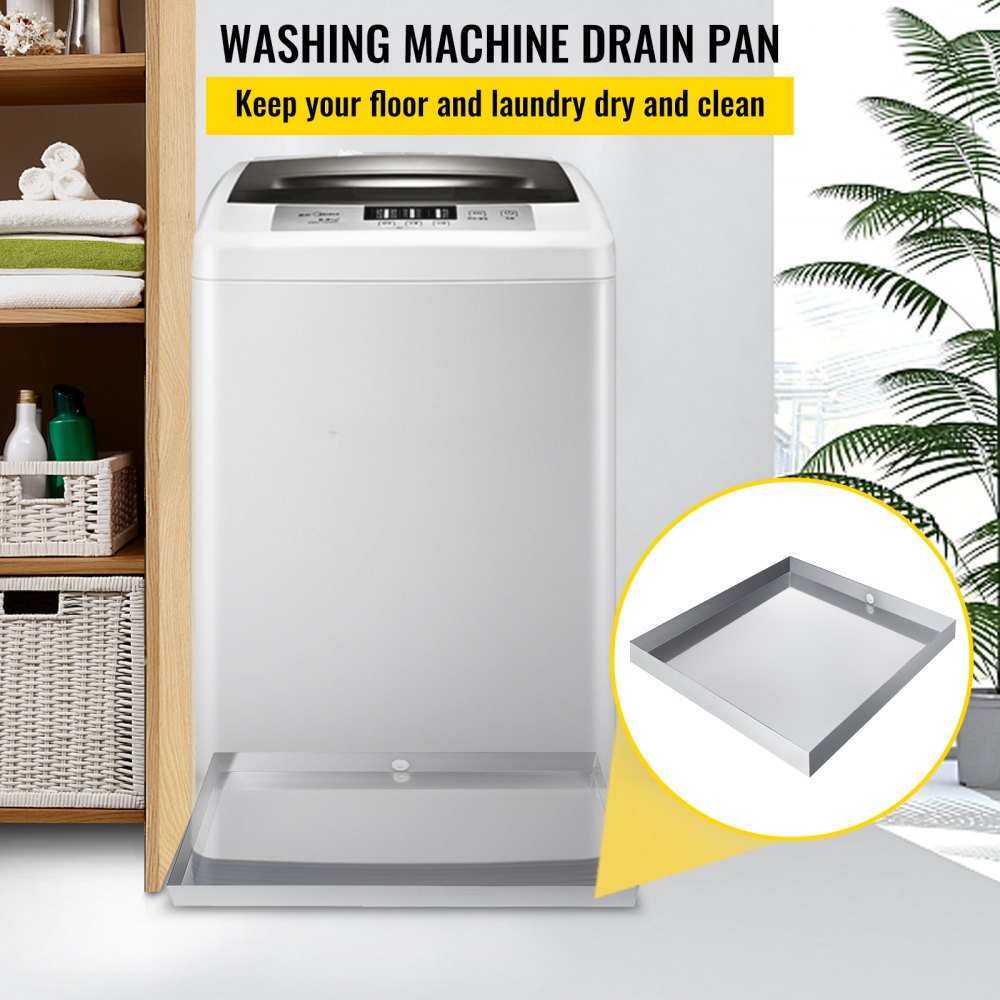 VEVOR 32 x 30 x 2.5 Inch Washing Machine Pan 18 GA Thickness 304 Stainless Steel Heavy Duty Compact Washer Drip Tray