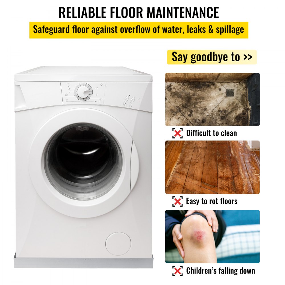 VEVOR 32 x 30 x 2.5 Inch Washing Machine Pan 18 GA Thickness 304 Stainless Steel Heavy Duty Compact Washer Drip Tray