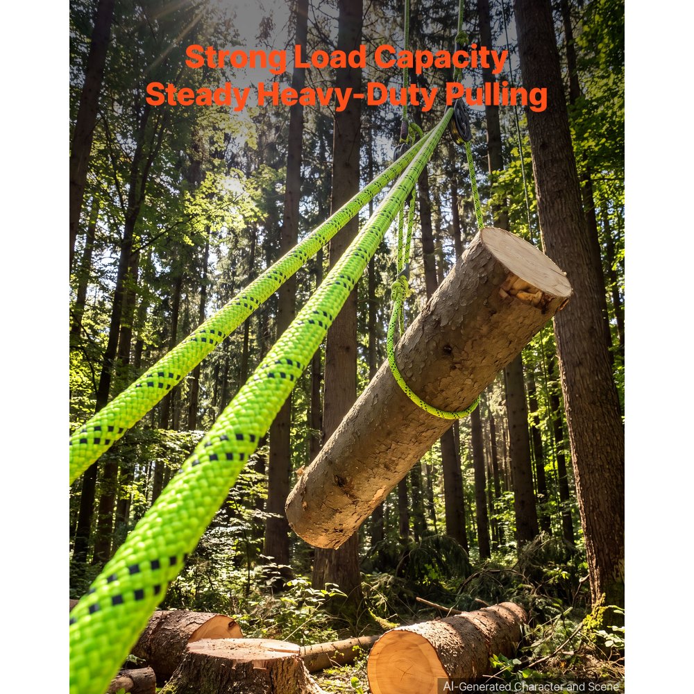 VEVOR Double Braided Polyester Rope 3/4 in x 220 ft Arborist Rigging Rope, for Tree Work, Heavy Duty 26 Strands, 19400
