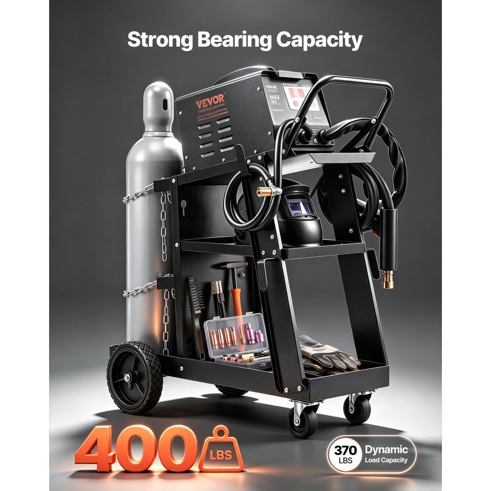 VEVOR Welding Cart, 3-Tier Welder Cart Heavy Duty with 400 Lbs Weight Capacity, 360° Swivel Wheels, Tank Storage Safety