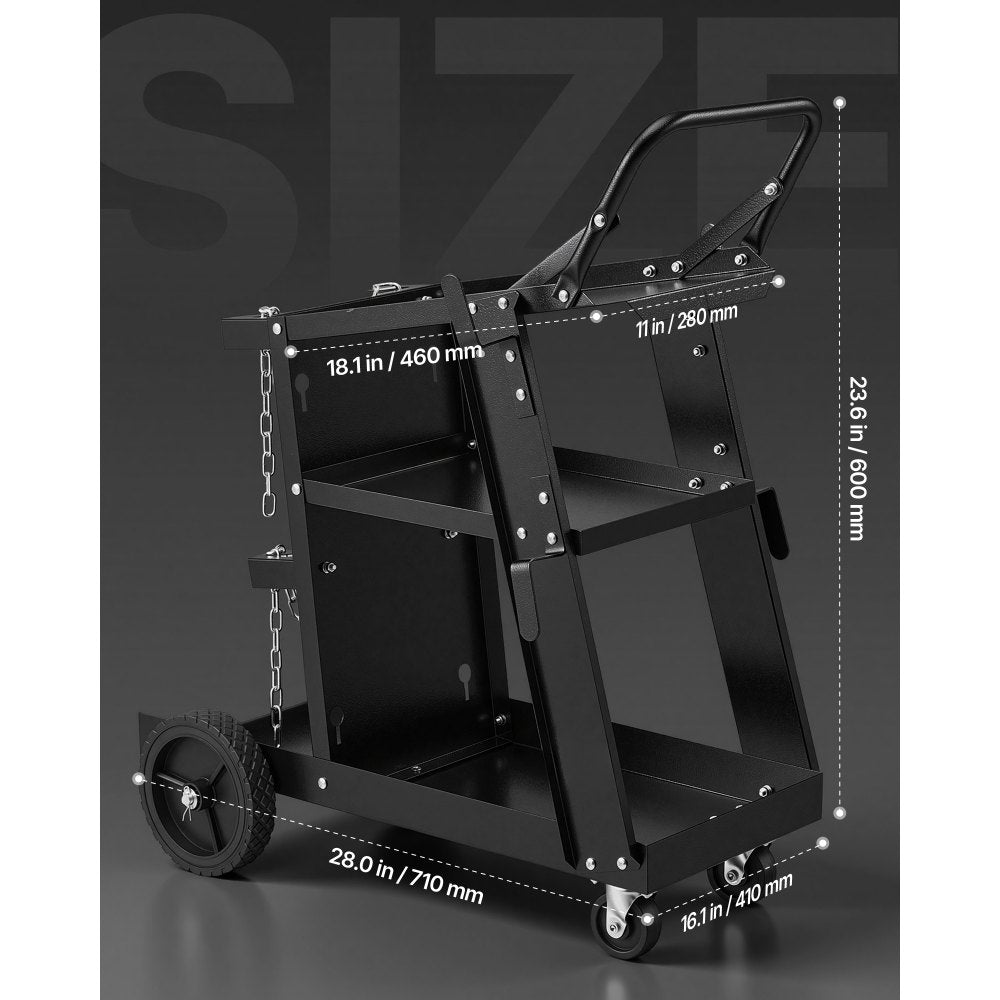 VEVOR Welding Cart, 3-Tier Welder Cart Heavy Duty with 400 Lbs Weight Capacity, 360° Swivel Wheels, Tank Storage Safety