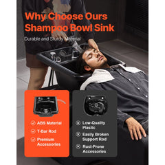 VEVOR Shampoo Bowl, ABS Plastic Shampoo Sink for Salons and Home, Easy to Clean and Install Salon Shampoo Bowls for
