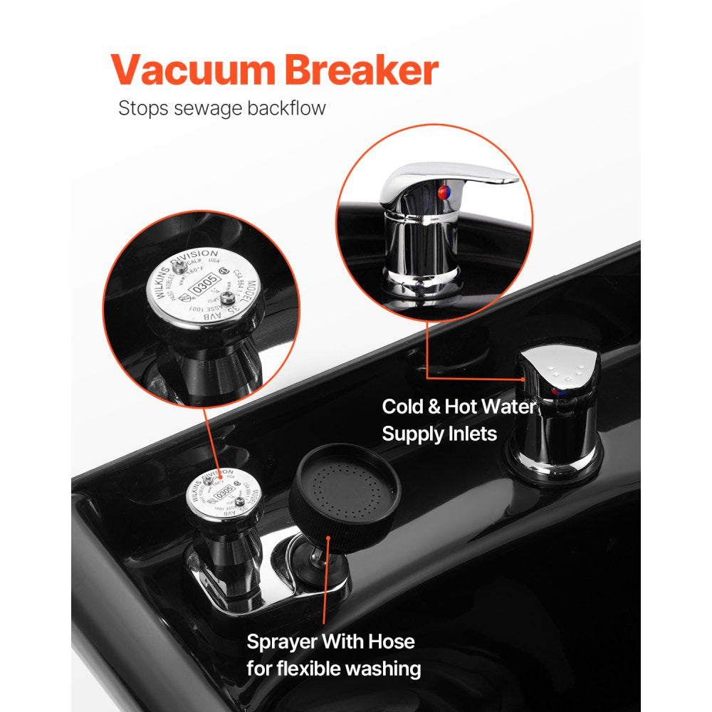VEVOR Shampoo Bowl, ABS Plastic Shampoo Sink for Salons and Home, Easy to Clean and Install Salon Shampoo Bowls for