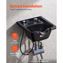 VEVOR Shampoo Bowl, ABS Plastic Shampoo Sink for Salons and Home, Easy to Clean and Install Salon Shampoo Bowls for