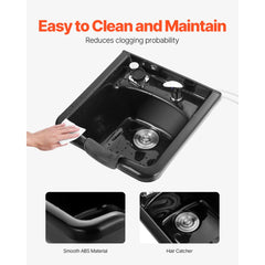 VEVOR Shampoo Bowl, ABS Plastic Shampoo Sink for Salons and Home, Easy to Clean and Install Salon Shampoo Bowls for