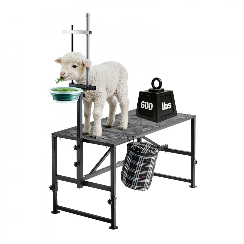 VEVOR Goat Milking Stand, 600 lbs Heavy Duty Goat Stand with Feed Bin, Adjustable Headpiece & Tool Basket, Stanchion