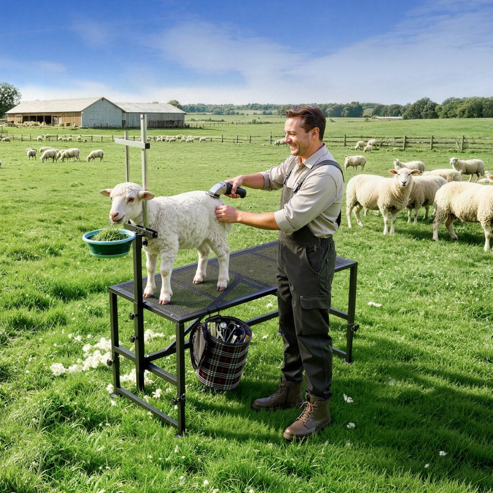VEVOR Goat Milking Stand, 600 lbs Heavy Duty Goat Stand with Feed Bin, Adjustable Headpiece & Tool Basket, Stanchion