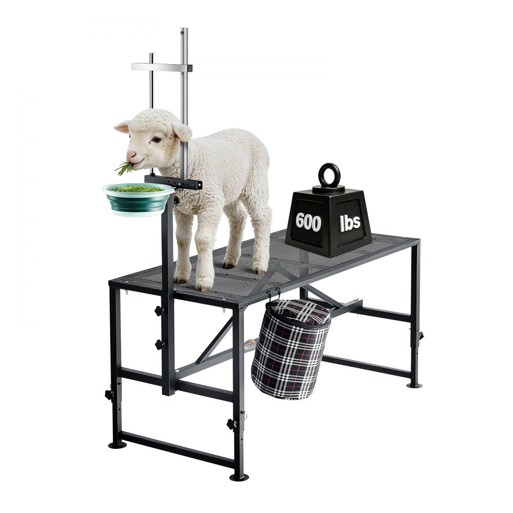 VEVOR Goat Milking Stand, 600 lbs Heavy Duty Goat Stand with Feed Bin, Adjustable Headpiece & Tool Basket, Stanchion