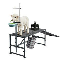 VEVOR Goat Milking Stand, 600 lbs Heavy Duty Goat Stand with Ramp & Feed Bin, Adjustable Headpiece & Tool Basket
