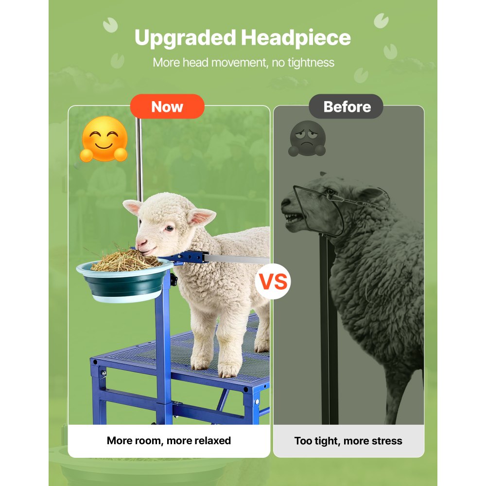 VEVOR Goat Milking Stand, 600 lbs Heavy Duty Foldable Goat Stand with Feed Bin & Wheels, Adjustable Headpiece & Tool