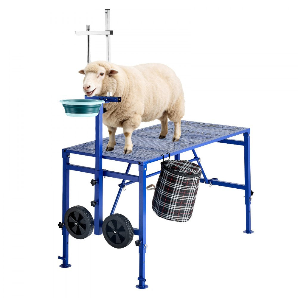 VEVOR Goat Milking Stand, 600 lbs Heavy Duty Foldable Goat Stand with Feed Bin & Wheels, Adjustable Headpiece & Tool