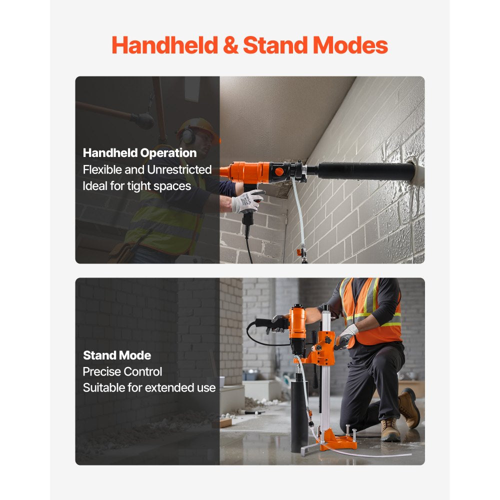 VEVOR Diamond Core Drilling Machine, 8 in Drilling Diameter, 2-in-1 Handheld & Stand-Mount Dry and Wet Concrete Core