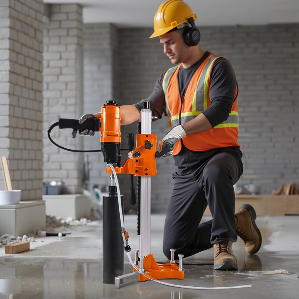 VEVOR Diamond Core Drilling Machine, 8 in Drilling Diameter, 2-in-1 Handheld & Stand-Mount Dry and Wet Concrete Core