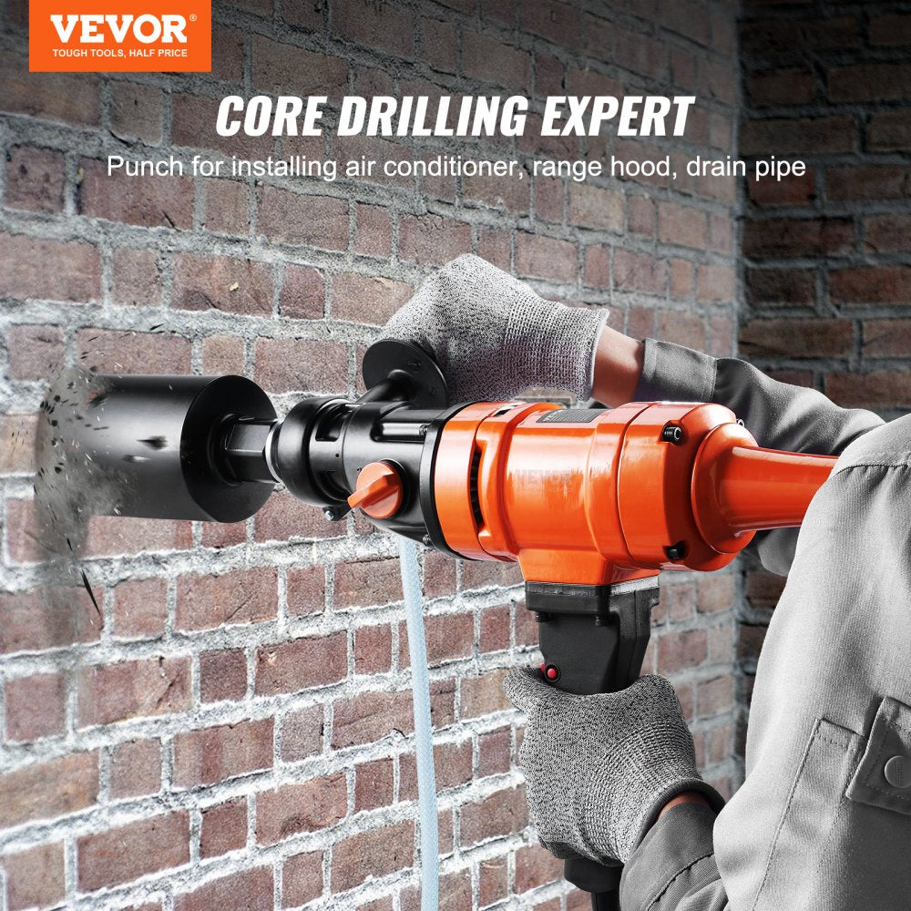 VEVOR Diamond Core Drilling Machine, 4in Handheld Wet Concrete Core Drill Rig, 1100-2400RPM Two Speed & 1-1/4" Thread &