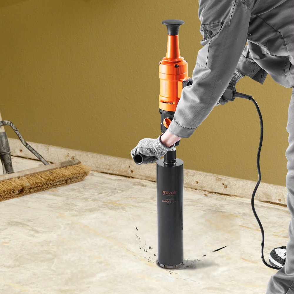 VEVOR Diamond Core Drilling Machine, 4in Handheld Wet Concrete Core Drill Rig, 1100-2400RPM Two Speed & 1-1/4" Thread &