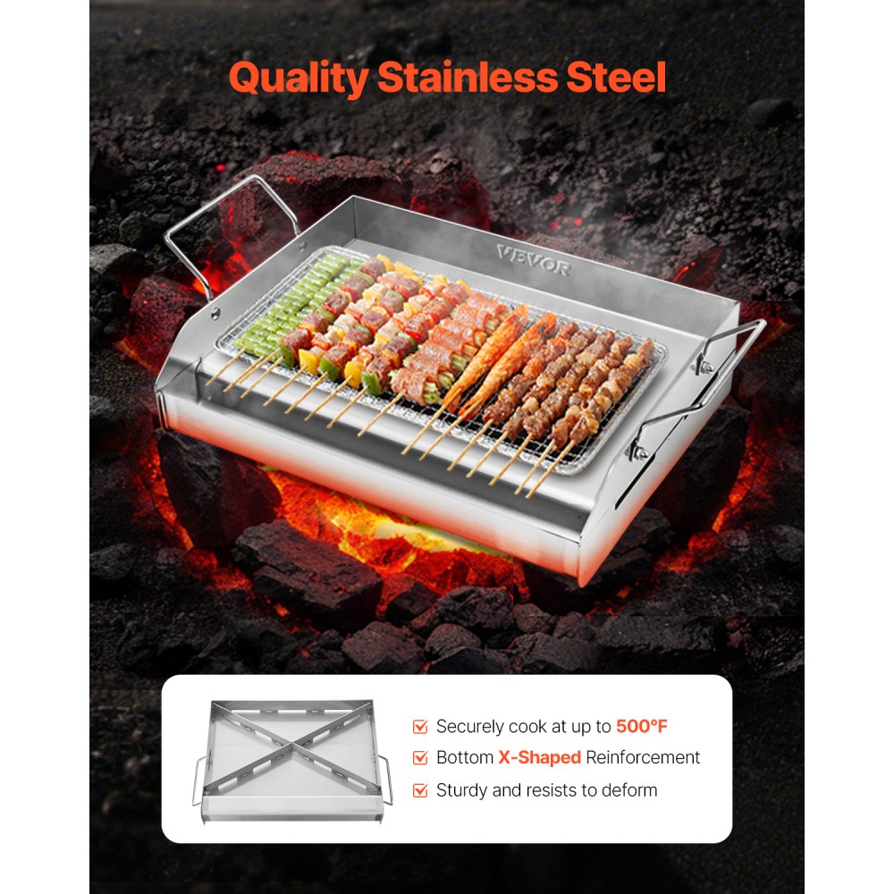 VEVOR Stainless Steel Griddle, 17x13 inch Universal Flat Top Rectangular Plate, Gas Grill Griddle for BBQ Grill