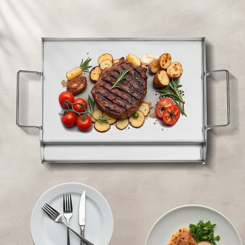 VEVOR Stainless Steel Griddle, 17x13 inch Universal Flat Top Rectangular Plate, Gas Grill Griddle for BBQ Grill
