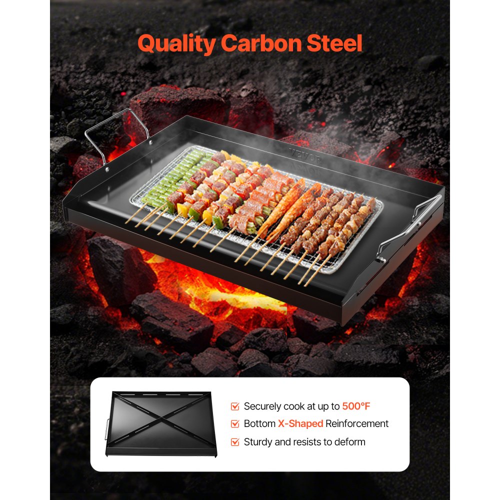 VEVOR Carbon Steel Griddle, 24x16 inch Universal Flat Top Rectangular Plate, Gas Grill Griddle for BBQ Grill