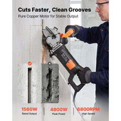 VEVOR Wall Chaser, 4800W Electric Wall Groove Cutting Machine, 6800 RPM Max Speed, Concrete Slotting Cutter with Guide