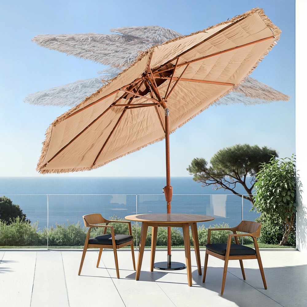 VEVOR Tiki Umbrella, 9 ft Thatched Patio Umbrella with Tilt, 2-Tier Hawaiian Style Beach Parasol with PP Thatch and 8