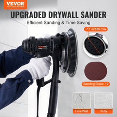 VEVOR Drywall Sander, 800W Electric Sander with 12 Sanding Discs, Variable Speed 1200-2300 RPM Wall Sander with