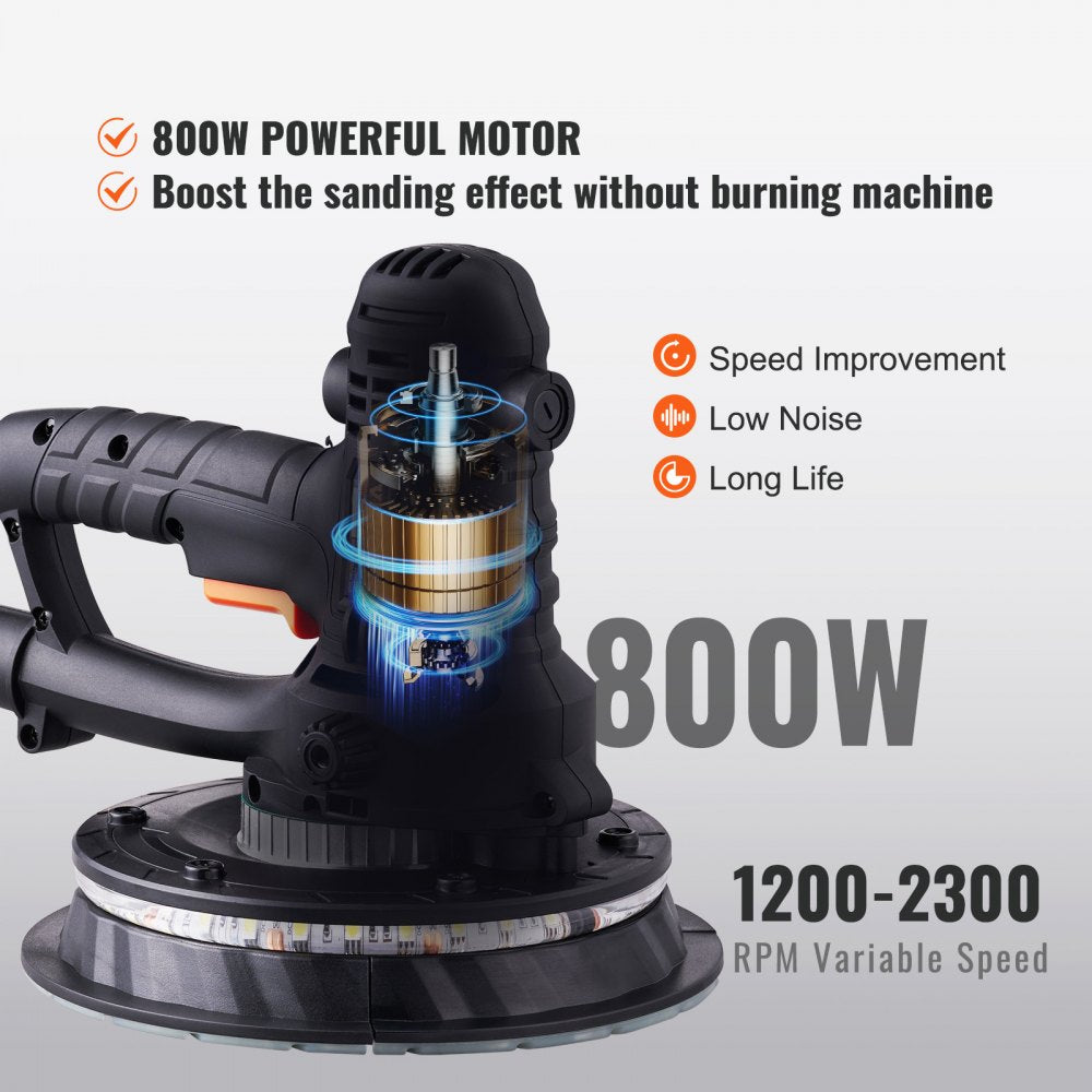 VEVOR Drywall Sander, 800W Electric Sander with 12 Sanding Discs, Variable Speed 1200-2300 RPM Wall Sander with