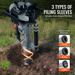 VEVOR 37.77cc Gas-Powered T Post Driver, 4-Stroke Engine Gasoline Fence Piling Pounder, with 3 Post Driving