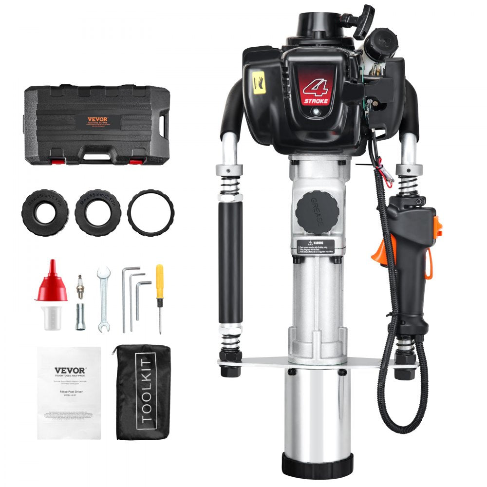 VEVOR 37.77cc Gas-Powered T Post Driver, 4-Stroke Engine Gasoline Fence Piling Pounder, with 3 Post Driving
