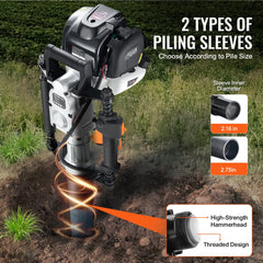 VEVOR 37.77cc Gas-Powered T Post Driver, 4-Stroke Engine Gasoline Fence Piling Pounder, with 2 Post Driving Head(55/70