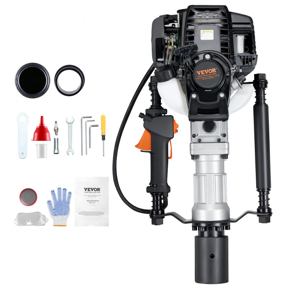 VEVOR 37.77cc Gas-Powered T Post Driver, 4-Stroke Engine Gasoline Fence Piling Pounder, with 2 Post Driving Head(55/70