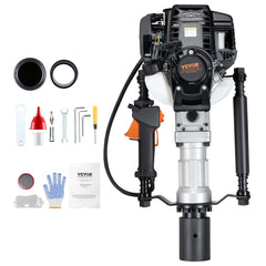 VEVOR 37.77cc Gas-Powered T Post Driver, 4-Stroke Engine Gasoline Fence Piling Pounder, with 2 Post Driving Head(55/70