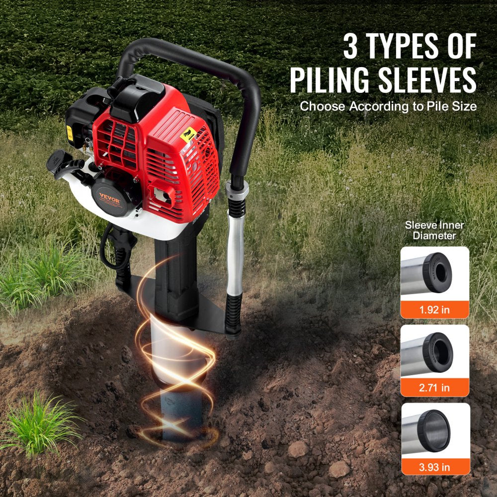 VEVOR 52cc Gas-Powered T Post Driver, 2-Stroke Engine Gasoline Fence Piling Pounder, 1300W Portable Piledriver with 3