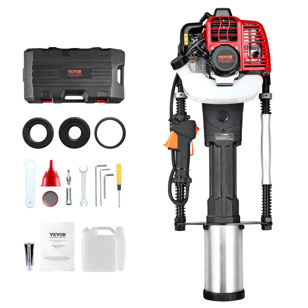 VEVOR 52cc Gas-Powered T Post Driver, 2-Stroke Engine Gasoline Fence Piling Pounder, 1300W Portable Piledriver with 3