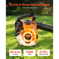 VEVOR Gas Leaf Blower, 25.4CC 4-Stroke Gas Powered Handheld Leaf Blower with 0.75L Fuel Tank, 340 CFM Air Volume, 130