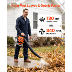 VEVOR Gas Leaf Blower, 25.4CC 4-Stroke Gas Powered Handheld Leaf Blower with 0.75L Fuel Tank, 340 CFM Air Volume, 130