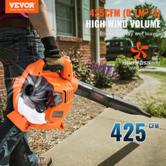 VEVOR Leaf Blower, 26CC 2-Cycle Handheld Leaf Blower with A Fuel Tank, 2-in-1 Blower 425CFM Air Volume 156MPH Speed